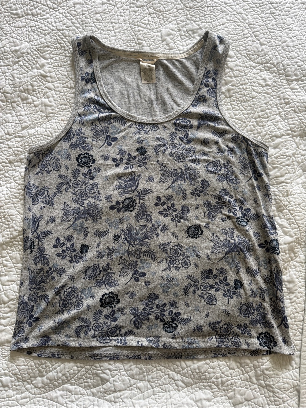 Lucky Brand Gray Tank Top with Navy Floral Print